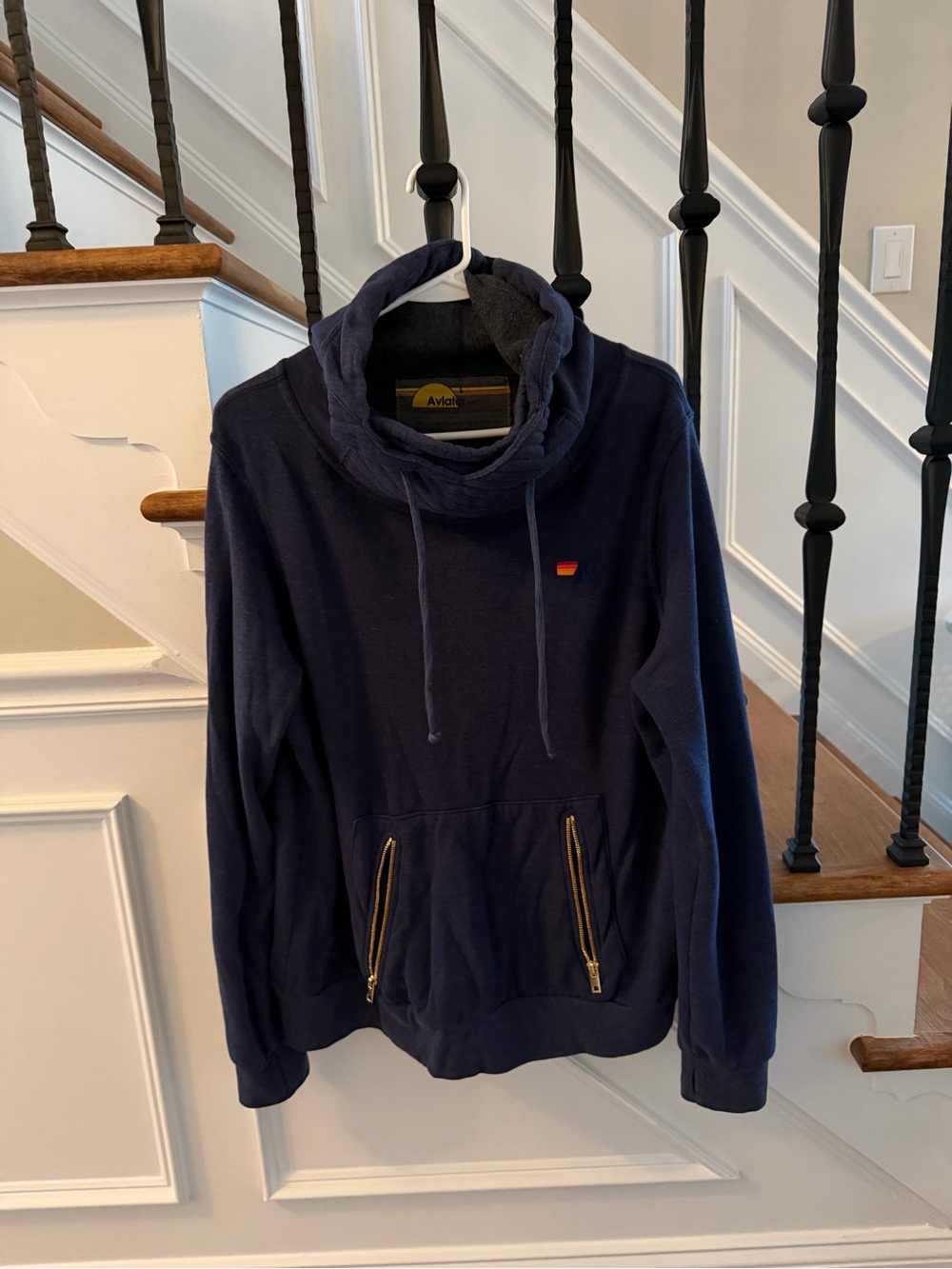 Aviator Nation Navy Turtleneck Pullover with Gold Zippers